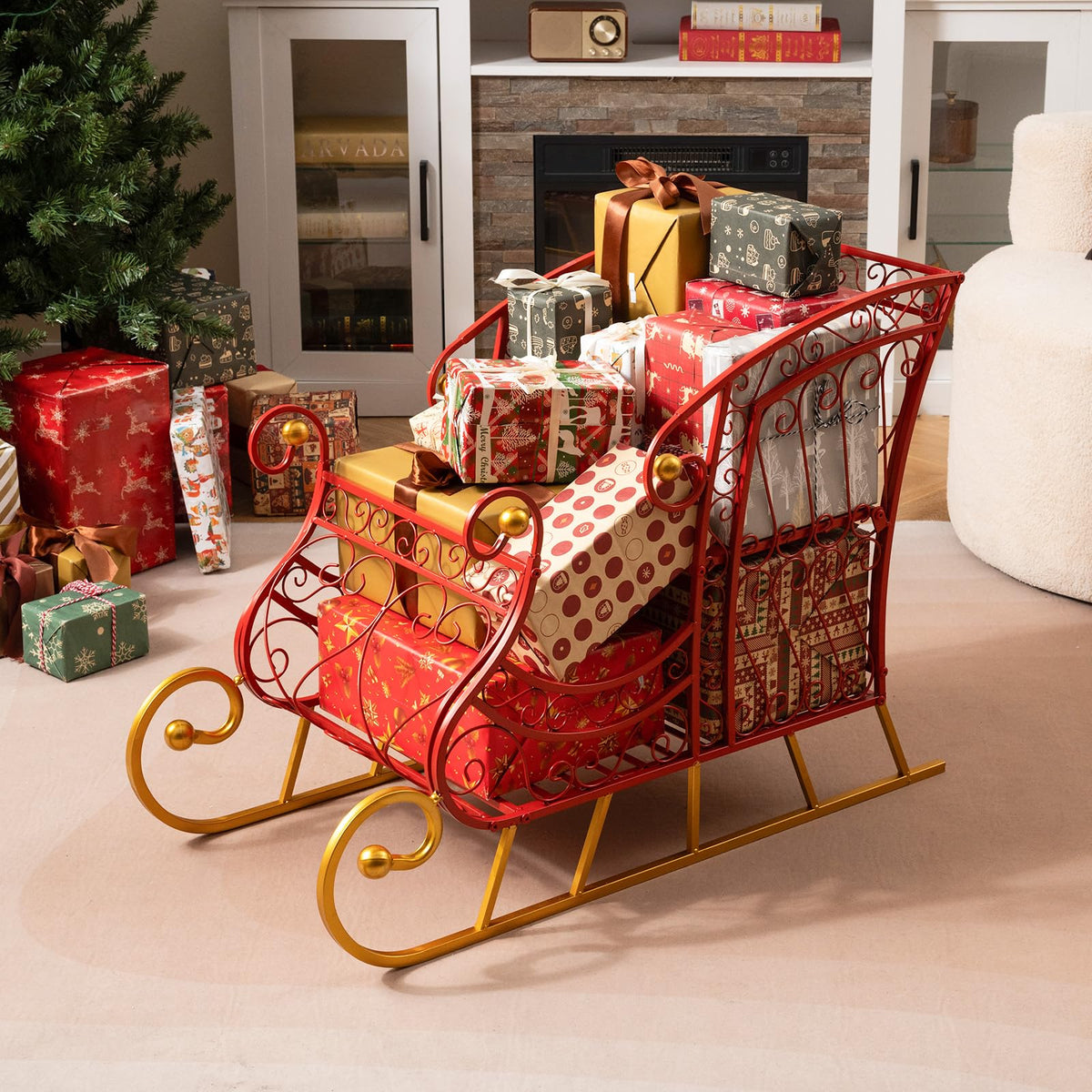 Lucktree Metal Christmas Santa Sleigh Basket