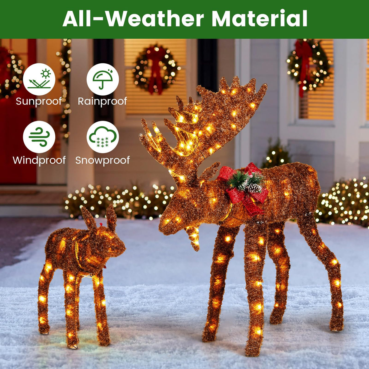 Lucktree 2 Pieces Lighted Christmas Moose Family, Light-up Xmas Deer Decorations with 170 LED Lights