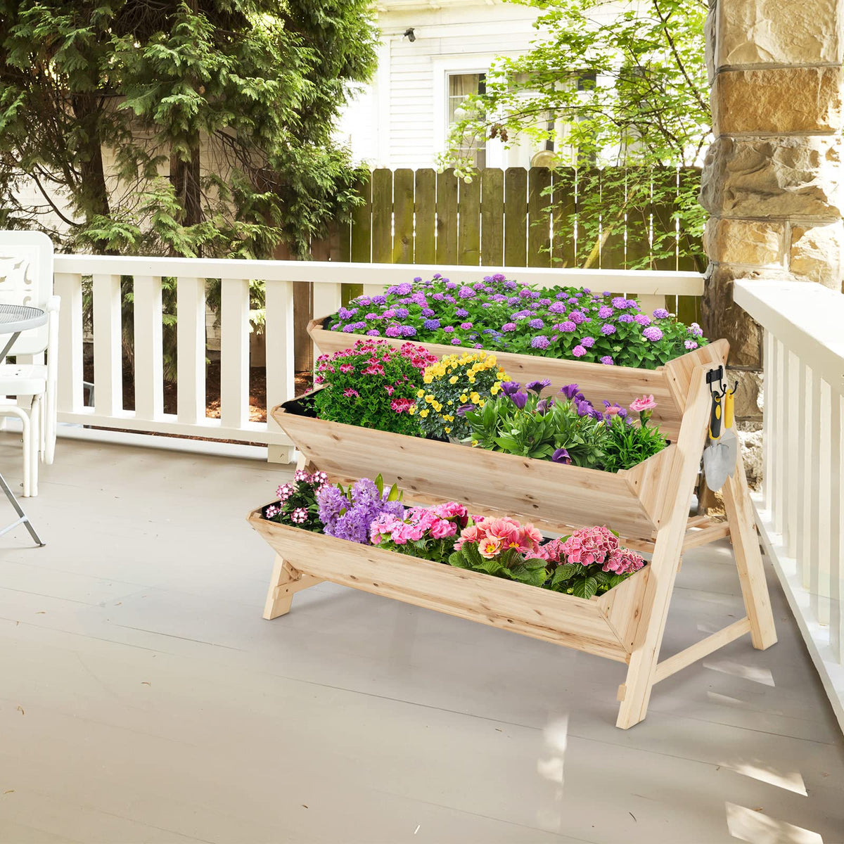 Lucktree Raised Garden Bed, Vertical Planter with Storage Shelf (Natural)
