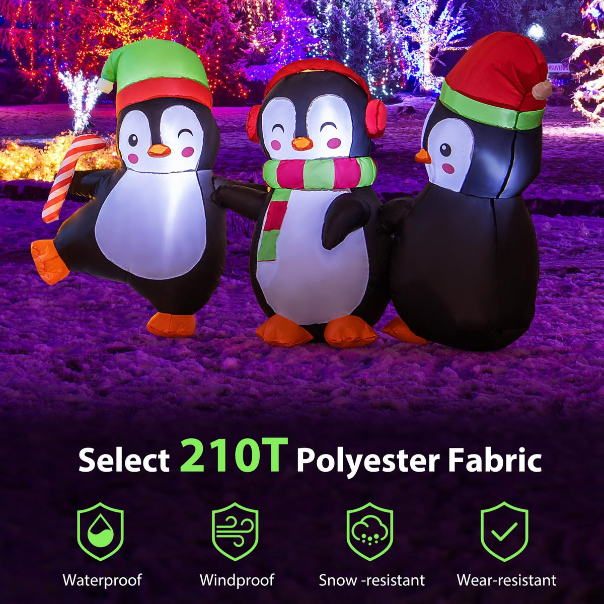 Lucktree 6FT Christmas Inflatables, LED Lighted Xmas Inflatable Penguin Family Hand in Hand