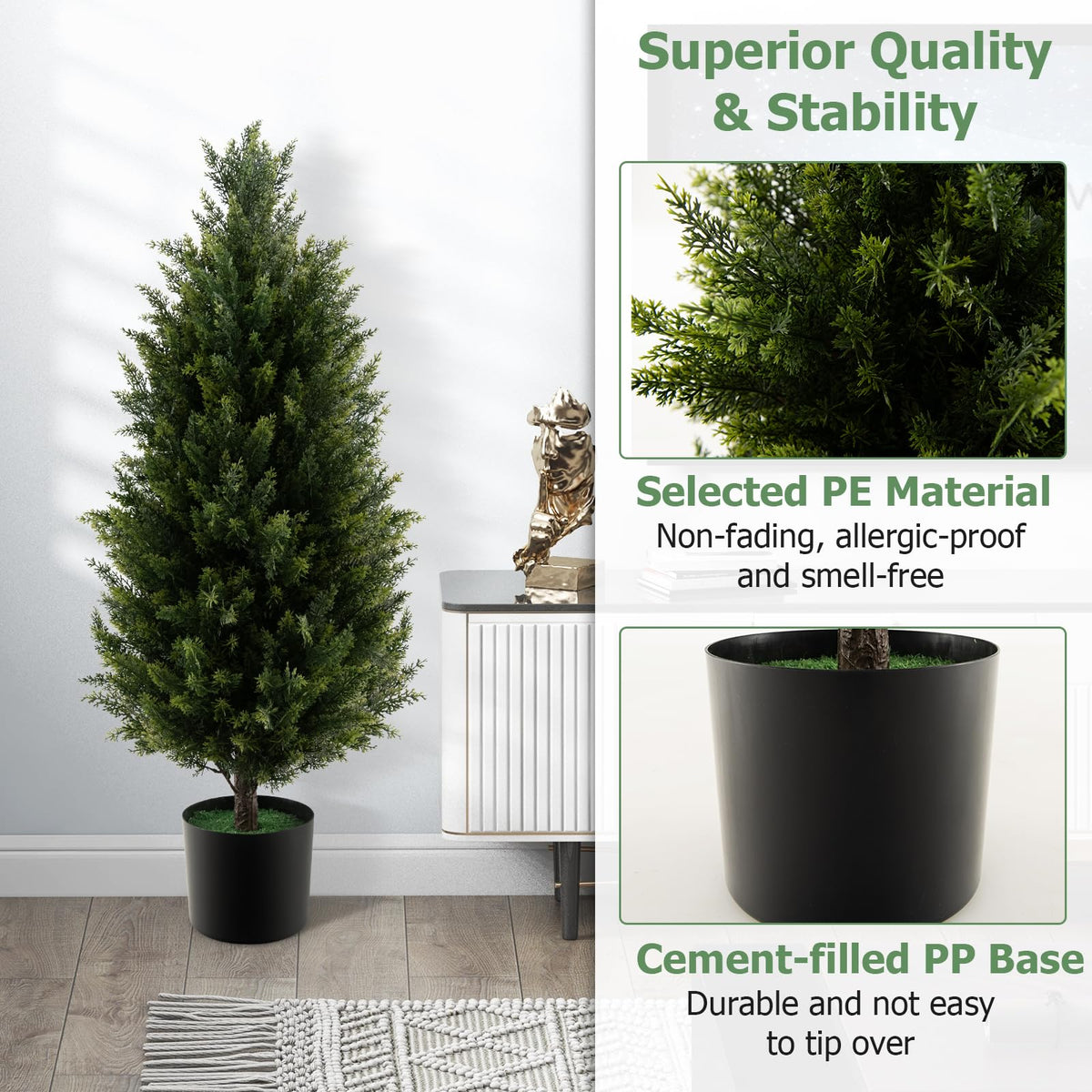 3FT Artificial Topiary Cedar Tree Faux Potted Plants Artificial Cypress Tree