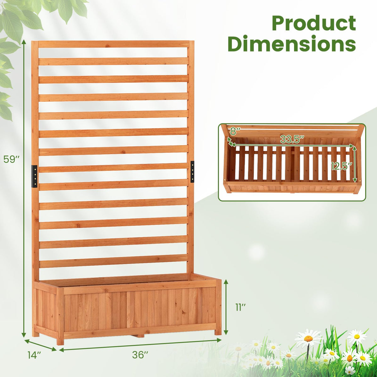 Wooden Raised Garden Bed 59 Inch Tall Elevated Planter Box with Vertical Trellis