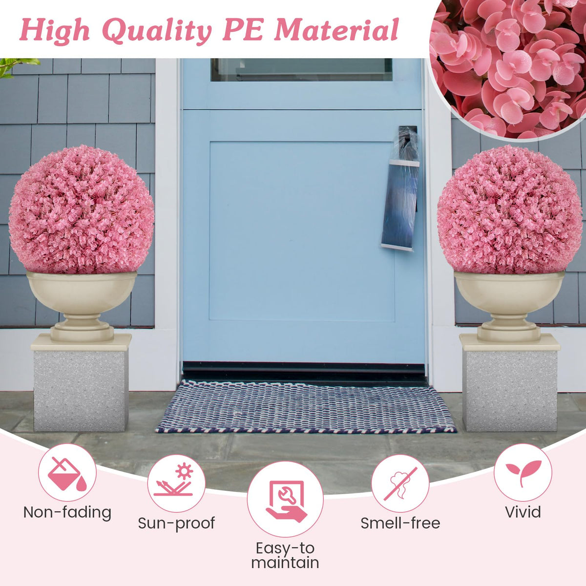Lucktree 17.5 Inch Topiary Balls Artificial Outdoor Set of 2, Faux Pink Eucalyptus Decorative Balls