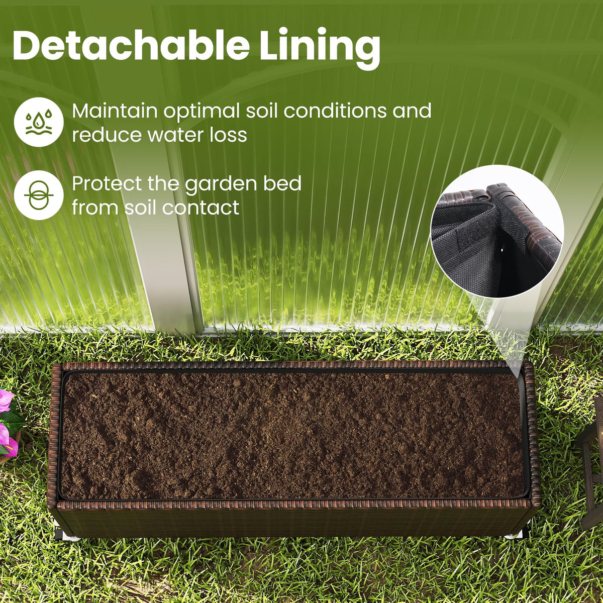 Lucktree 38”x12”x14" Wicker Raised Garden Bed with Wheels