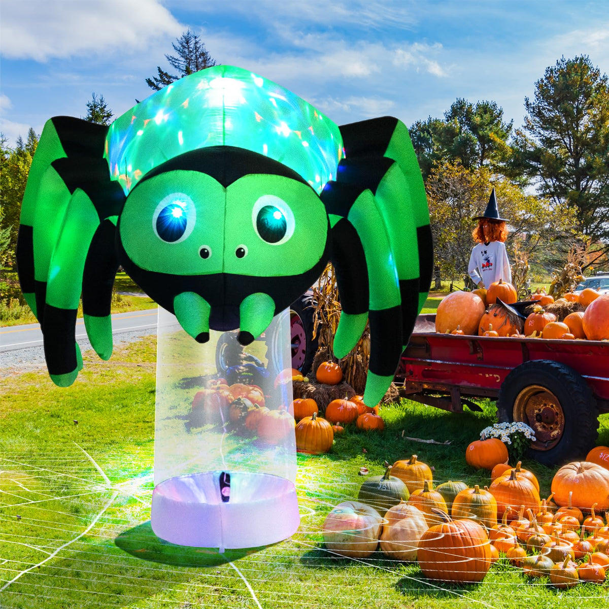 Lucktree 6 FT Halloween Inflatable Spider with Multi-Color Rotating Light