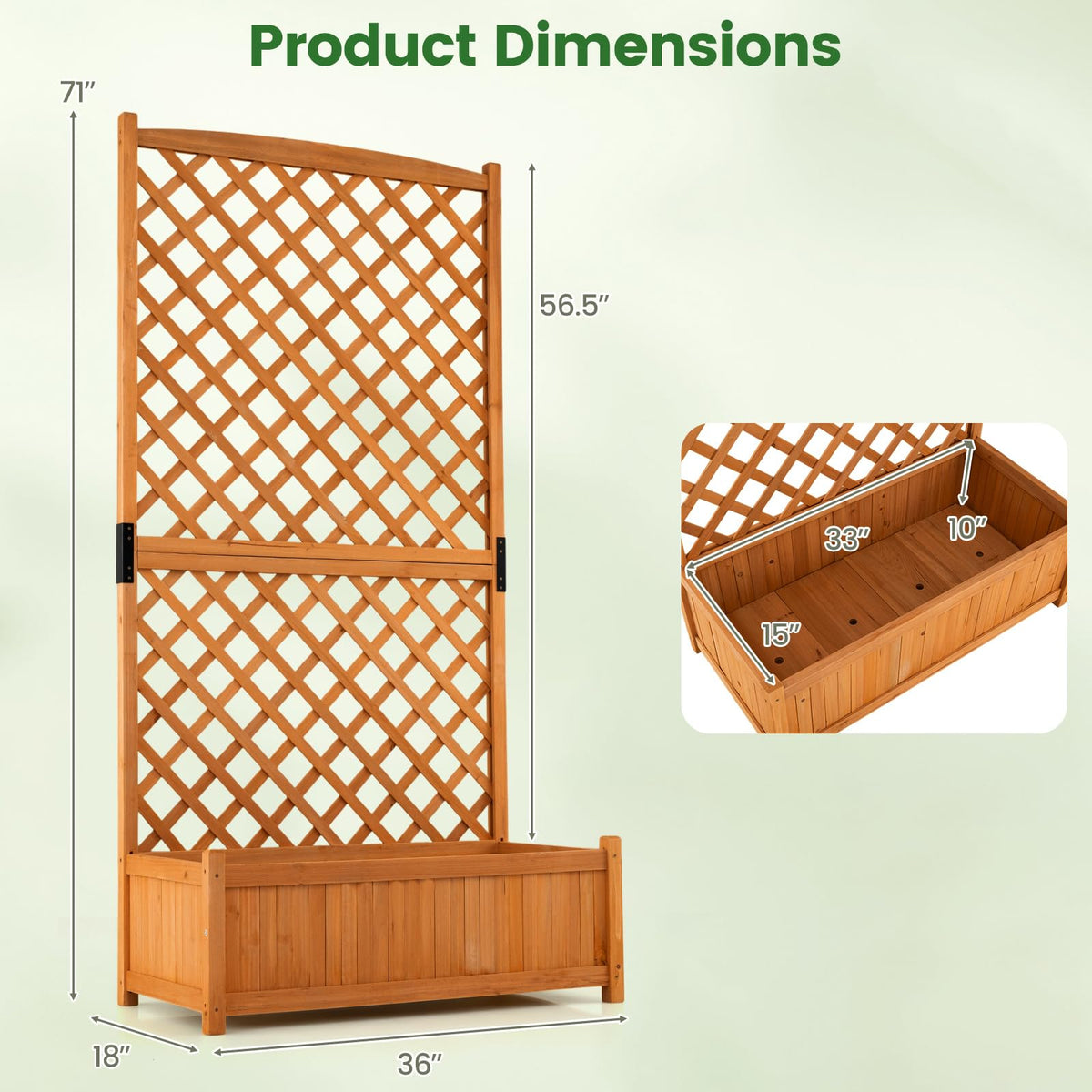 Lucktree 71" Wooden Raised Garden Bed with Trellis (1/2)
