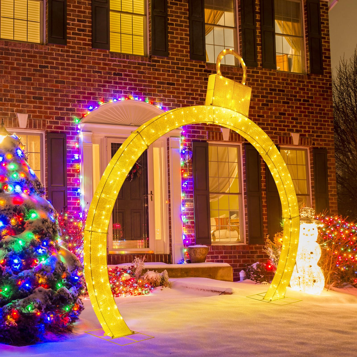 Lucktree 10.5 FT Outdoor Christmas Lighted Archway with Gold Ornament Cap