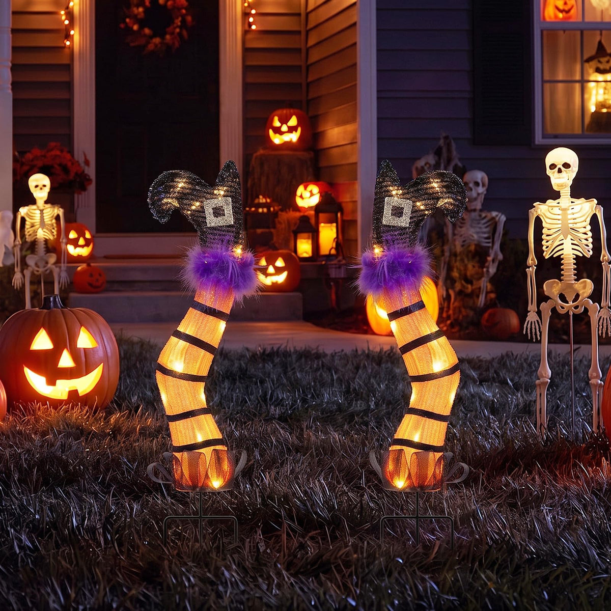 Set of 2 Halloween Lighted Witch Legs Decorations with Stakes