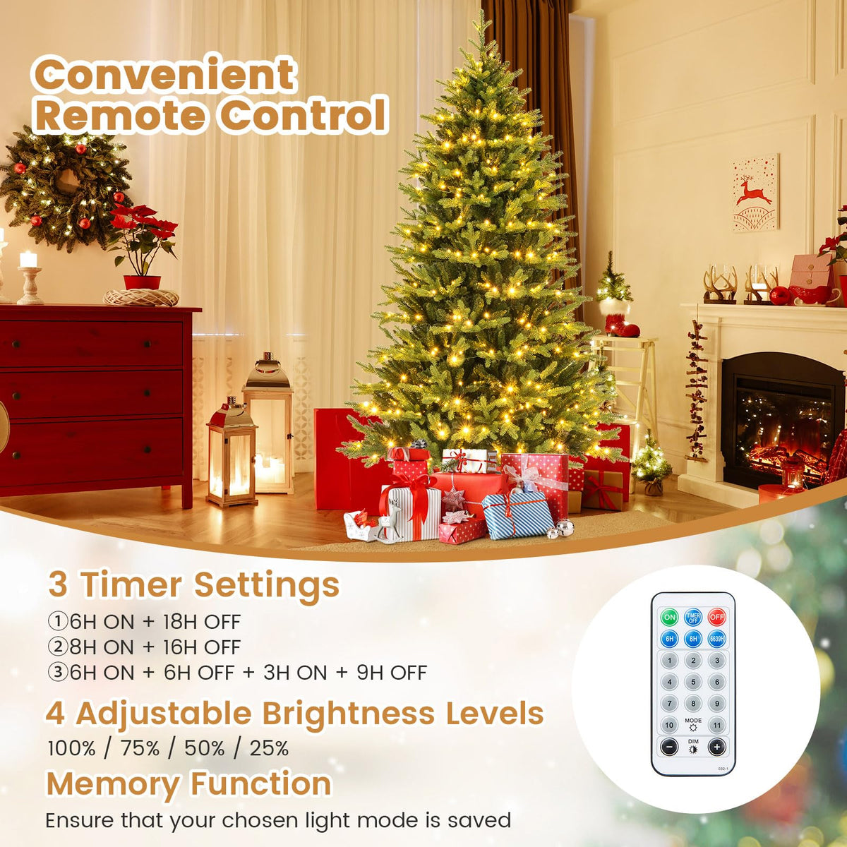 Lucktree 7ft Hinged Xmas Full Tree with 470 Warm White & Multicolored LED Lights