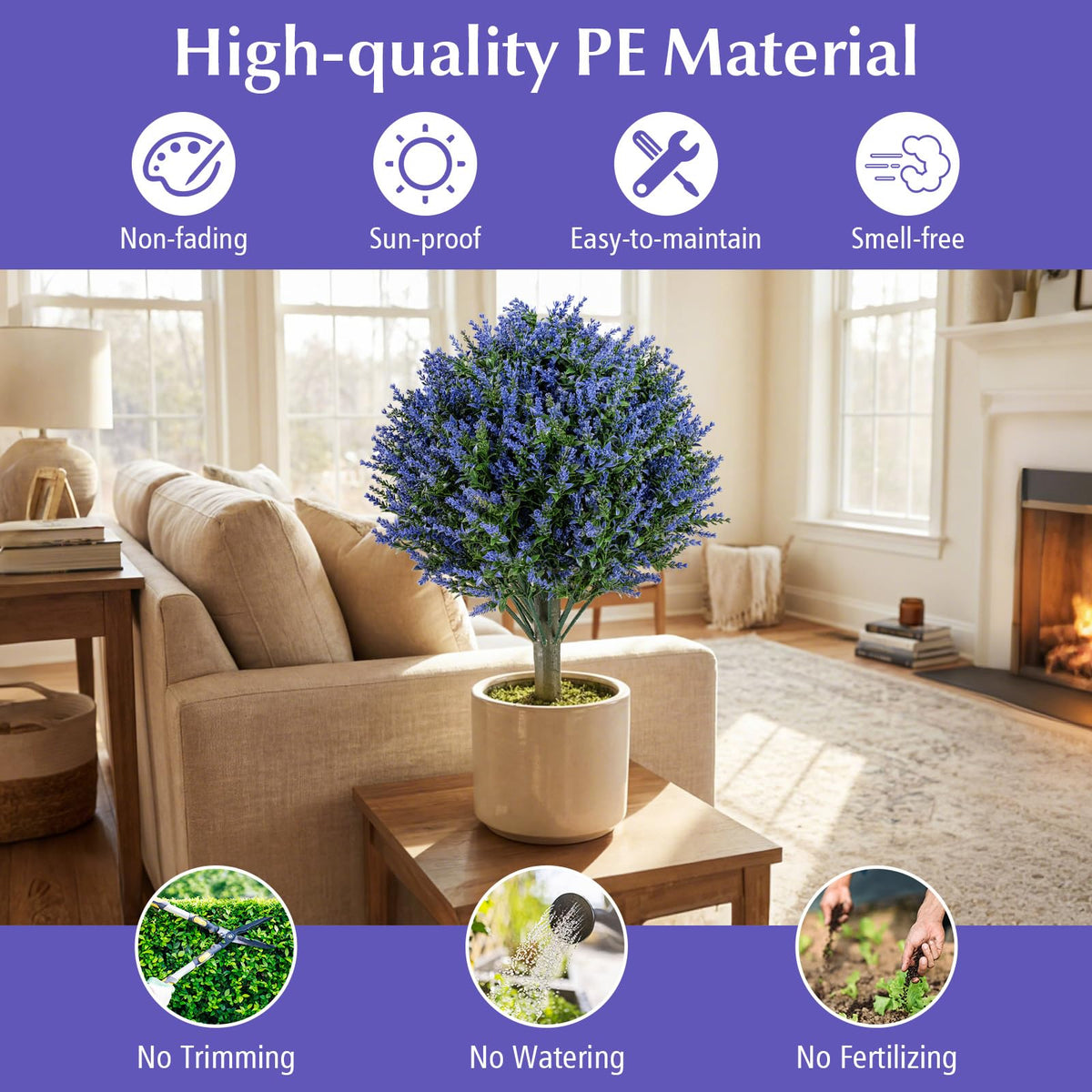 Lucktree Set of 2 Artificial Lavender Topiary Ball Trees | Sun-Proof Indoor Outdoor Fake Evergreen Plants