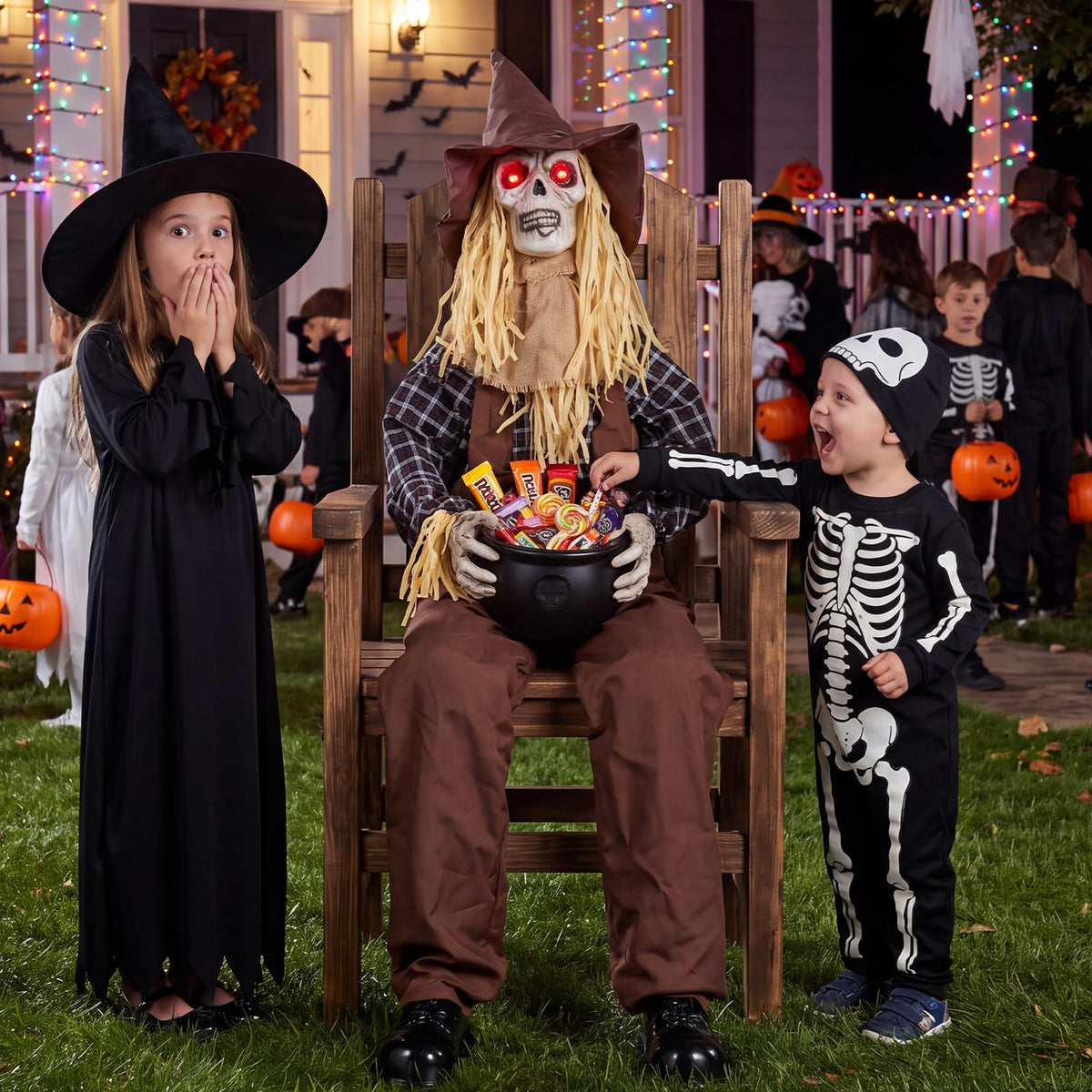 Lucktree 4.4 FT Animated Halloween Sitting Scary Scarecrow Decoration