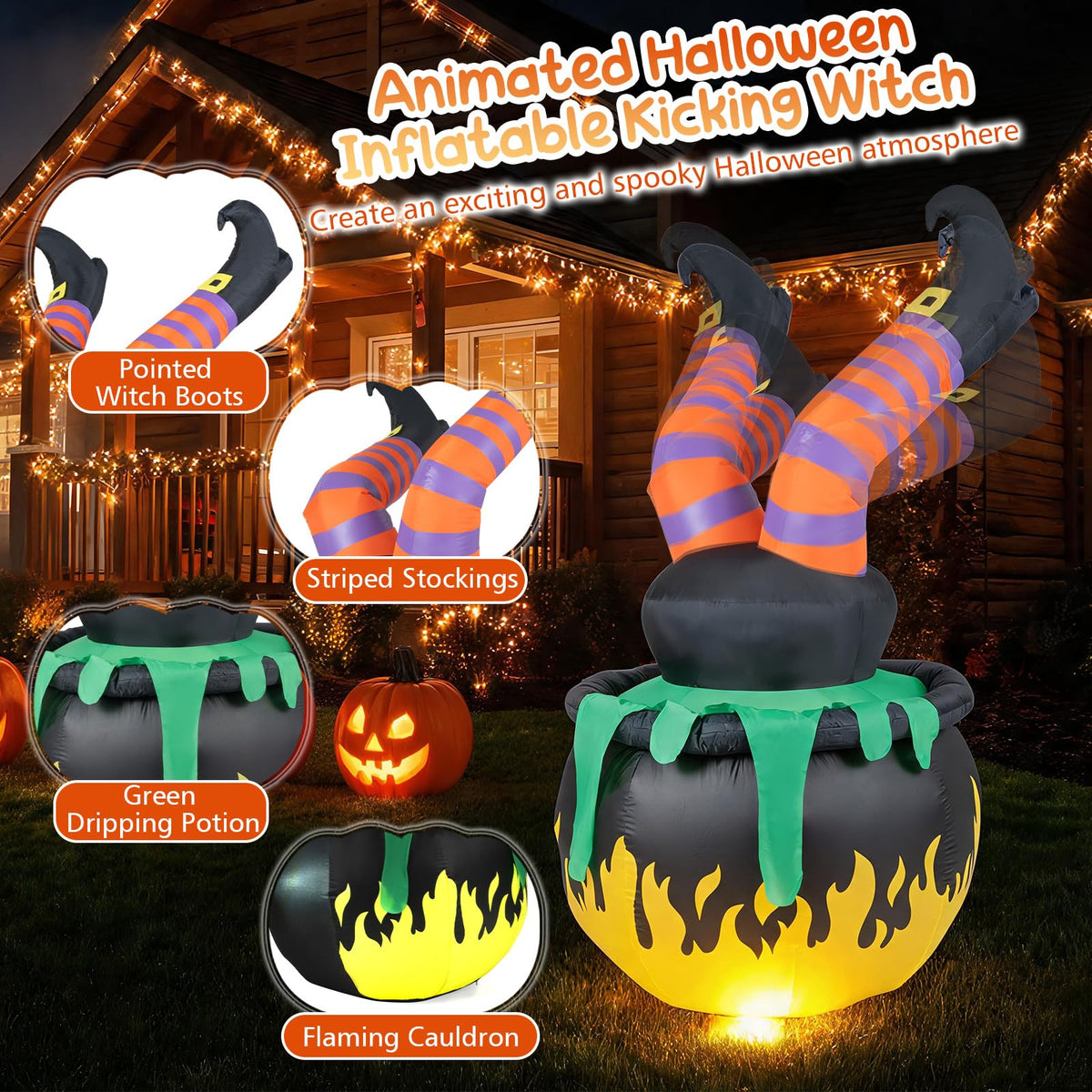 Lucktree 6 FT Animated Halloween Lighted Inflatable Kicking Witch