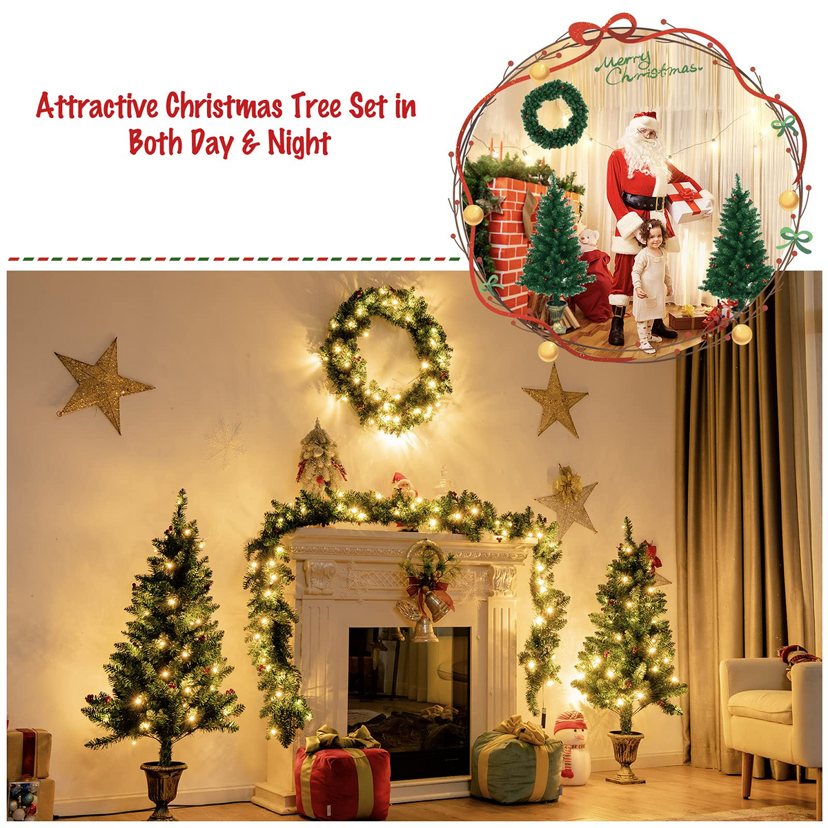 Lucktree Pre-lit Holiday Christmas 4-Piece Set, Christmas Garland - LucktreeUS