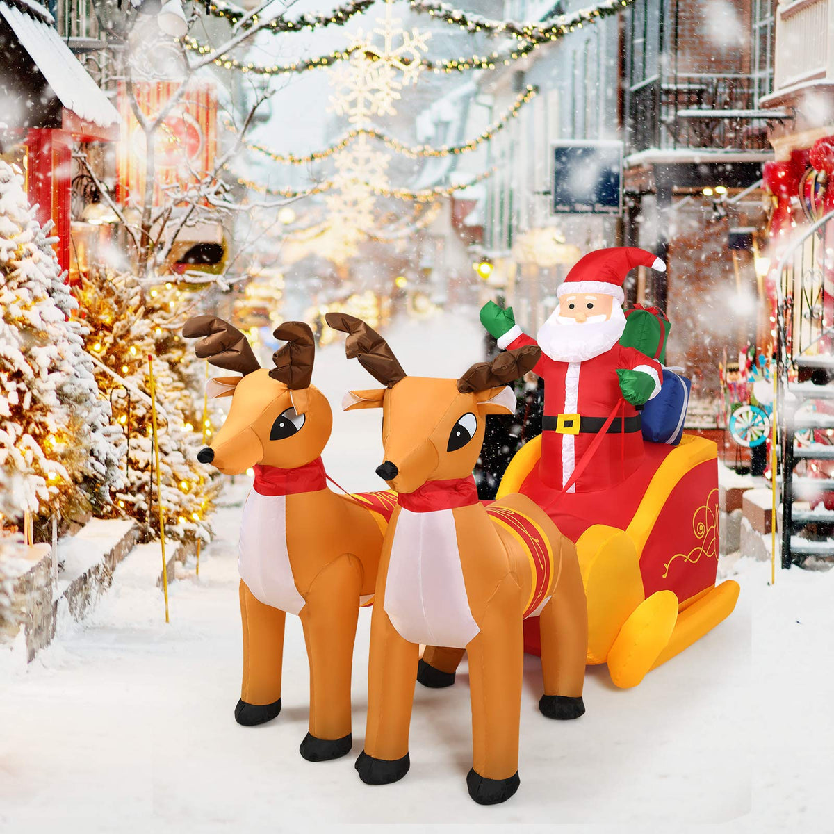 Lucktree 7.5 FT Christmas Inflatable Lighted Santa Claus on Sleigh with Reindeers & Gift Boxes