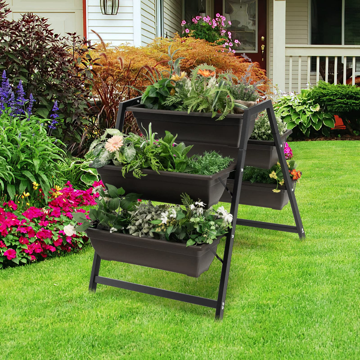 Lucktree Set of 2 Vertical Raised Garden Bed, 5 Planter Boxes Container w/ Drainage Holes