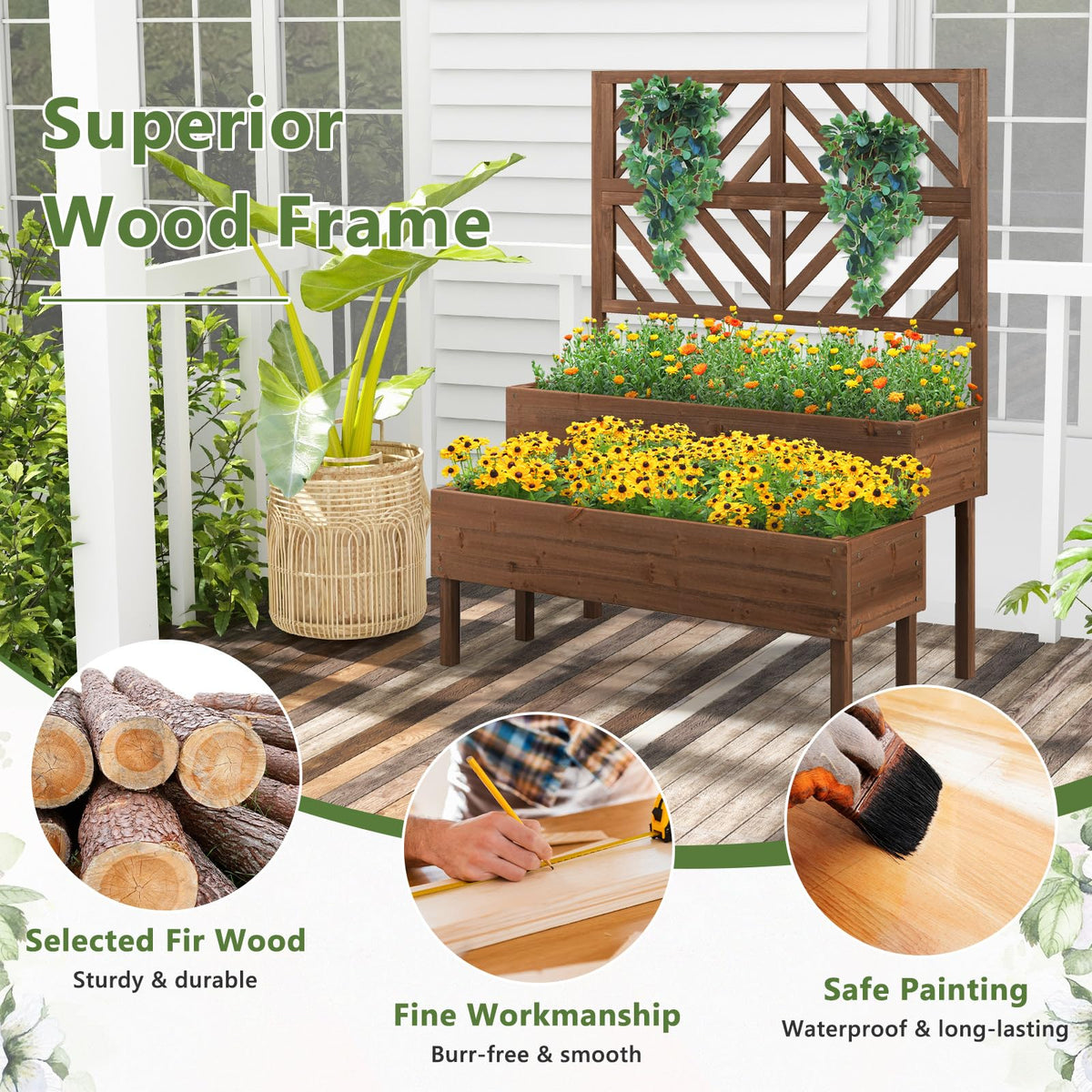 Lucktree Raised Garden Bed with Trellis