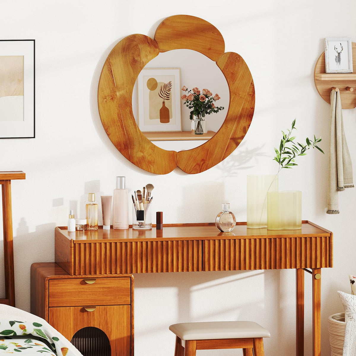 Lucktree Irregular Wall Mirror with Teak Wood Frame