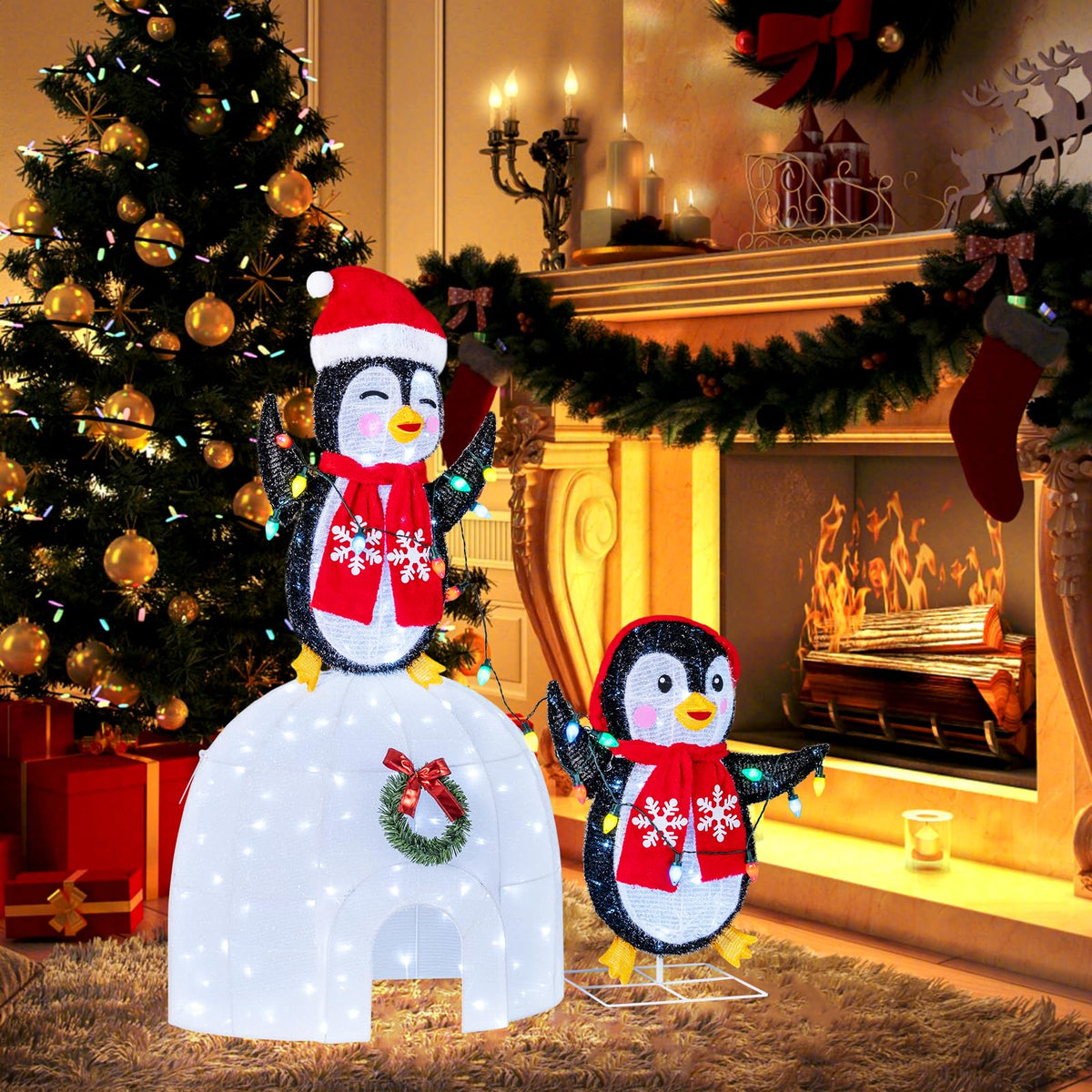 Lucktree Lighted Christmas Penguins & Igloo Decorations