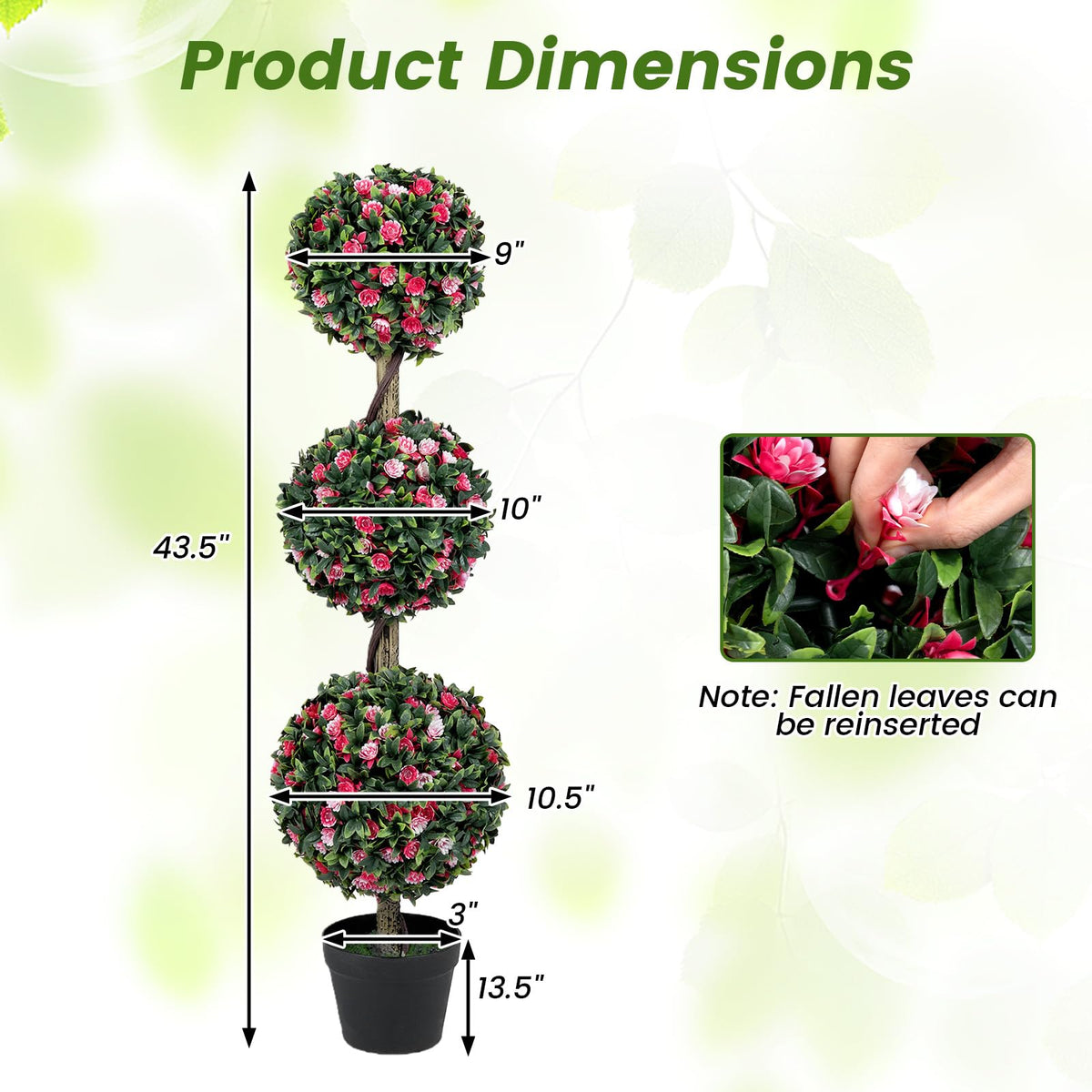 Lucktree 43.5" Faux Potted Floral Plant Artificial Triple Ball Rose Topiary Tree ( 1/2 pack )