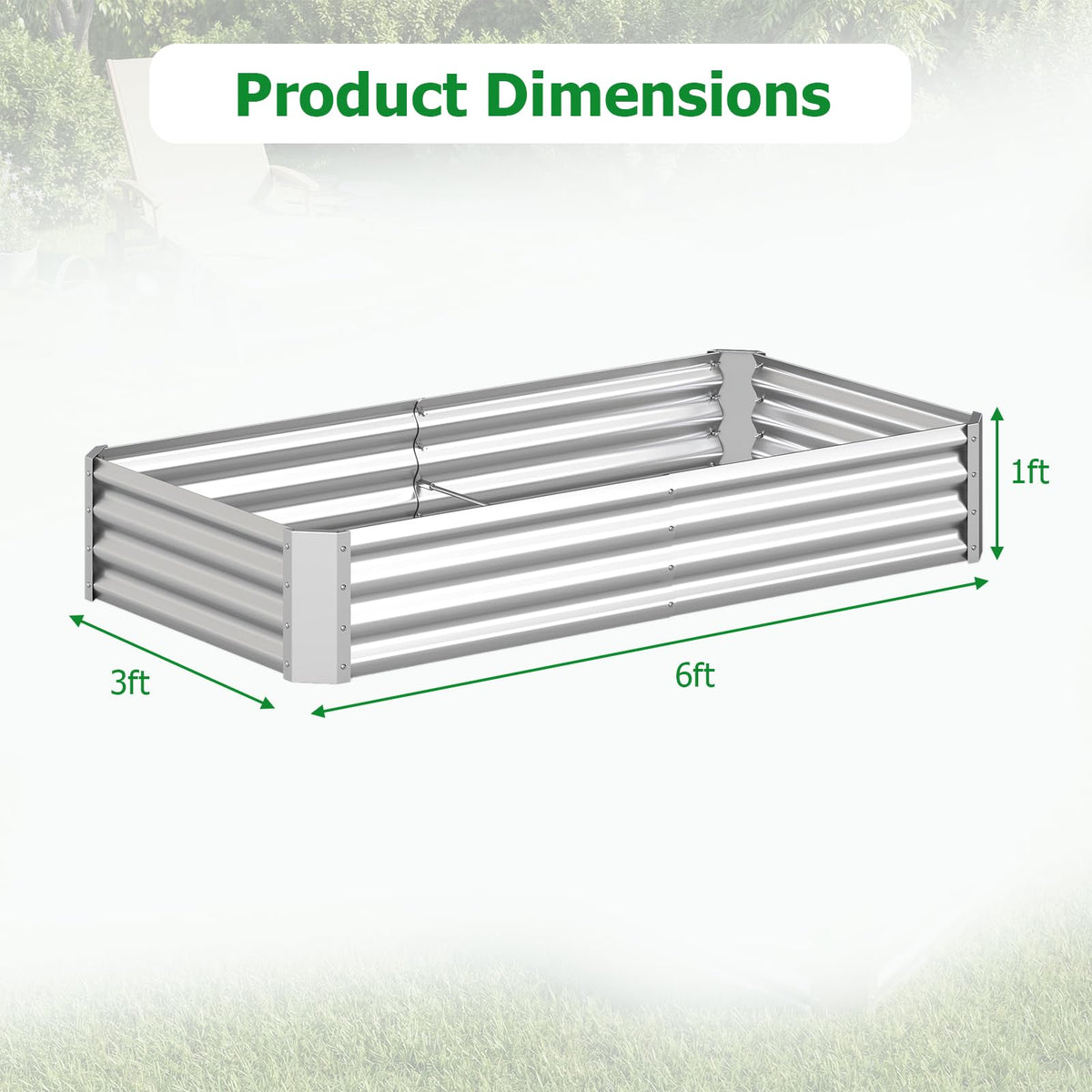 Lucktree 6 x 3 x 1 FT Galvanized Rectangular Metal Raised Garden Bed (1/2)