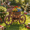 Lucktree Wooden Wagon Planter with Wheels for Patio Backyard Balcony