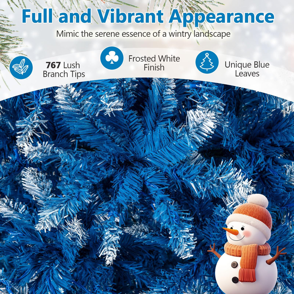 Lucktree Blue Hinged Xmas Tree with Frosted PVC Branch Tips & Warm White LED Lights