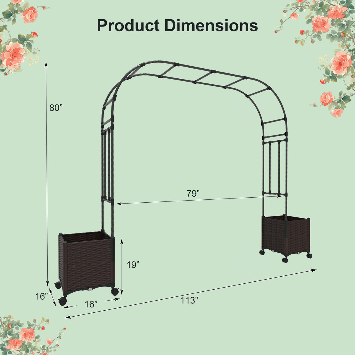 Lucktree 6.6 FT Garden Arch with Trellis and 2 Planter Boxes