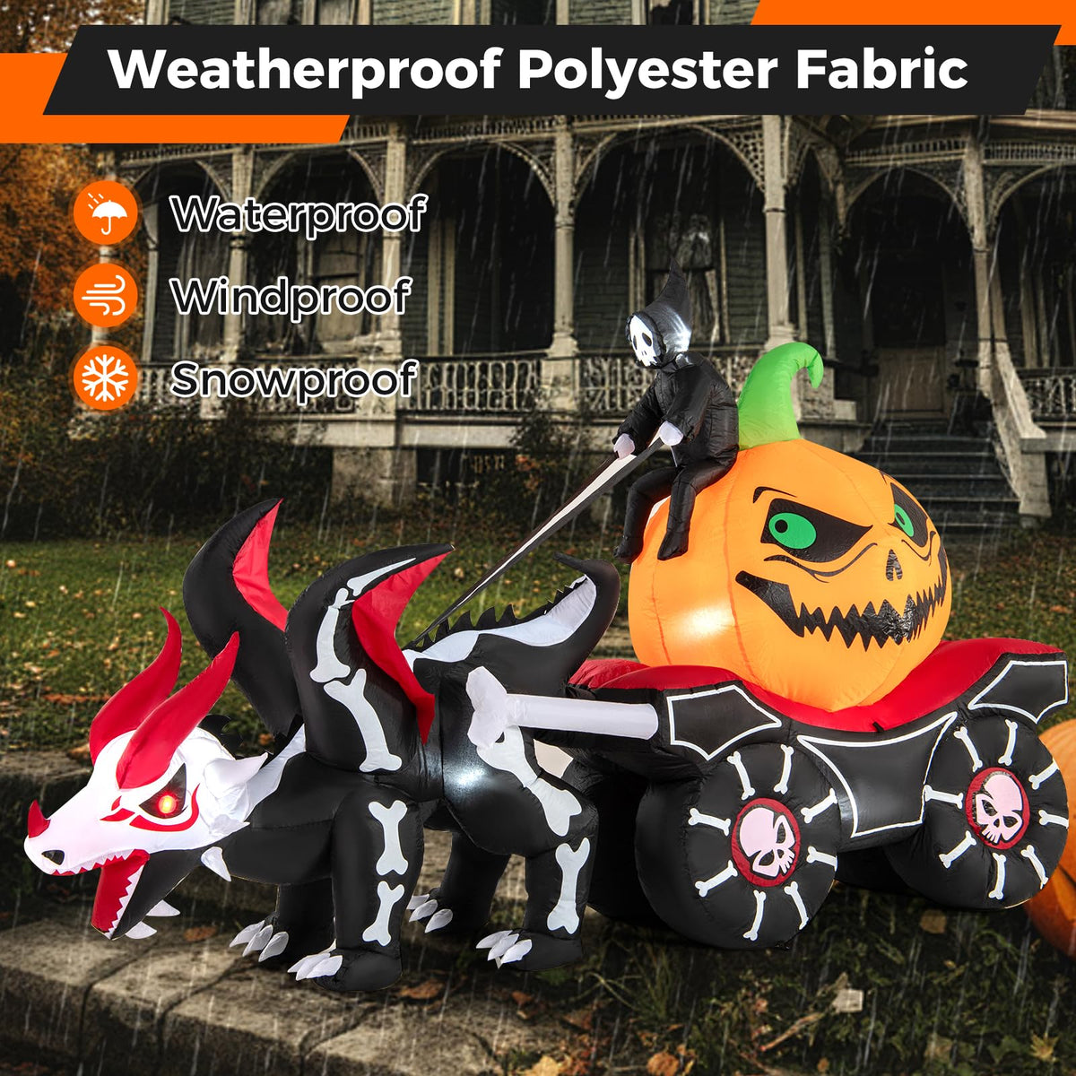 Lucktree 9 FT Halloween Inflatable Outdoor Decoration, Blow up Grim Reaper Driving Pumpkin Carriage
