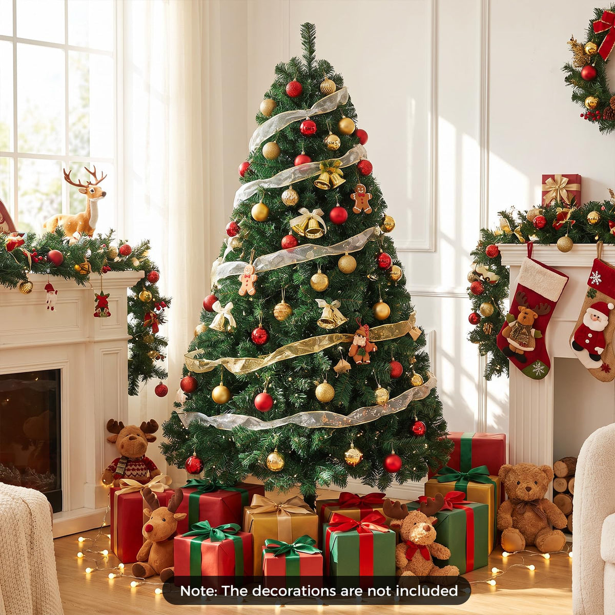 7 FT Pre-lit Christmas Tree Artificial Hinged Xmas Tree