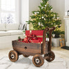 Lucktree Wooden Wagon Planter Raised Bed on Wheels, Handle, Drainage Hole