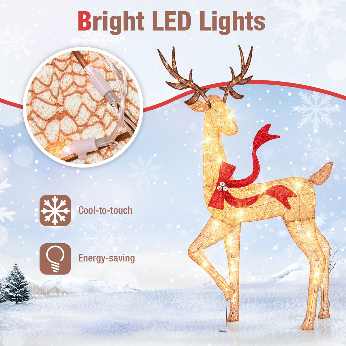 Lucktree 3-Piece Large Lighted Christmas Reindeer Family, Light up Xmas Decorations w/440 LED Lights