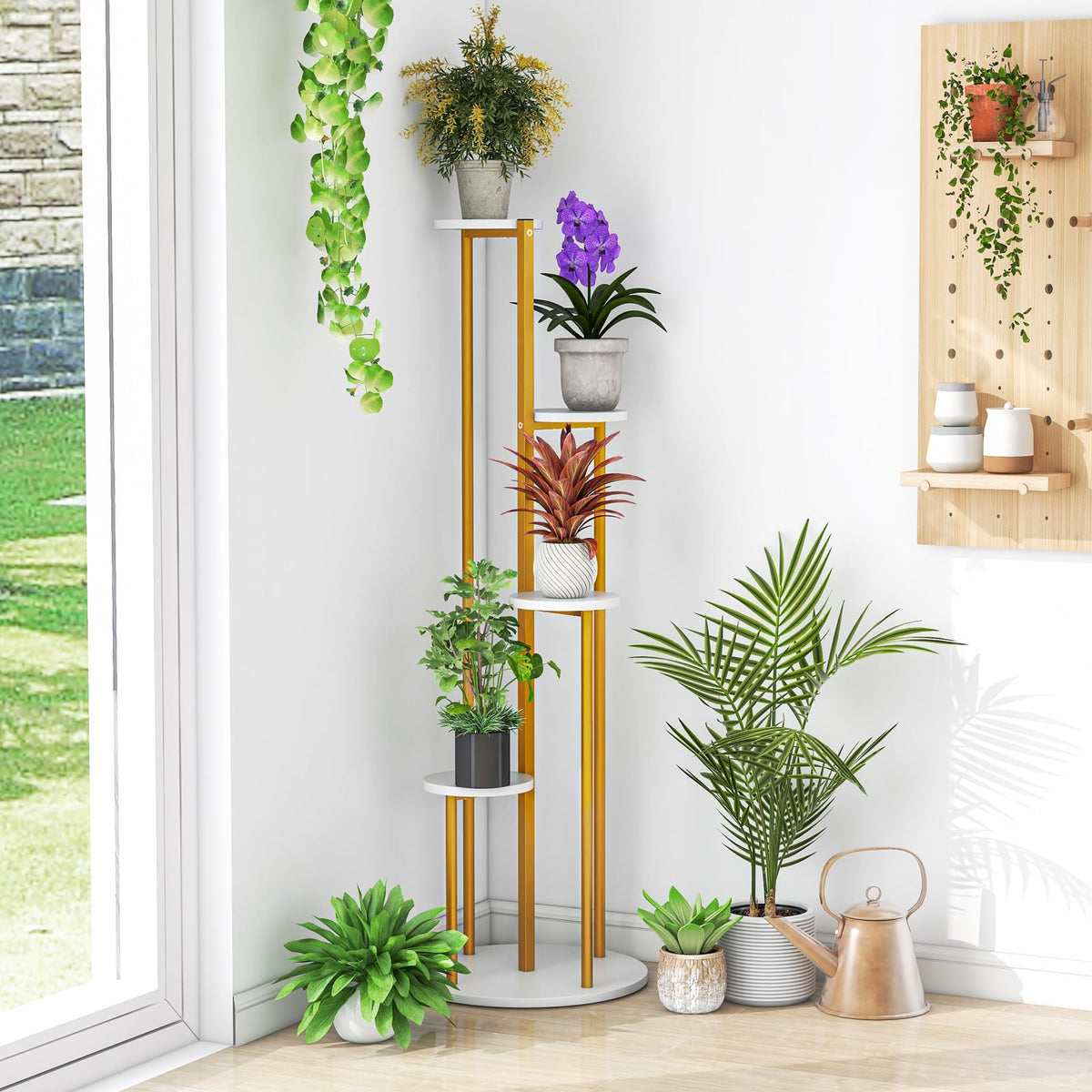 Lucktree 4 Tier Plant Stand Indoor, Tall Plant Shelf with Marble Texture for Multiple Potted Plants, Tiered Metal Plant Holder Flower Display Rack for Living Room Balcony Porch