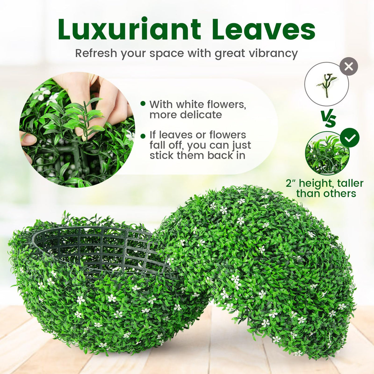 Lucktree 2 PCS 19.5 Inch Artificial Plant Topiary Ball, Round Holly Faux Boxwood Balls