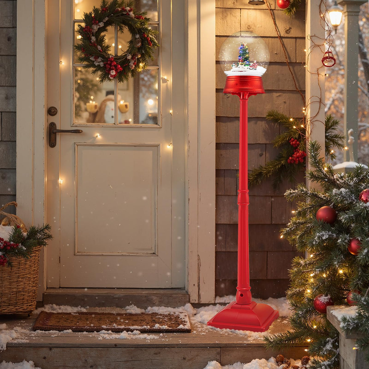 Lucktree 5 Ft Christmas Snow Globe Lantern | Musical Snowy Globe Street Lamp