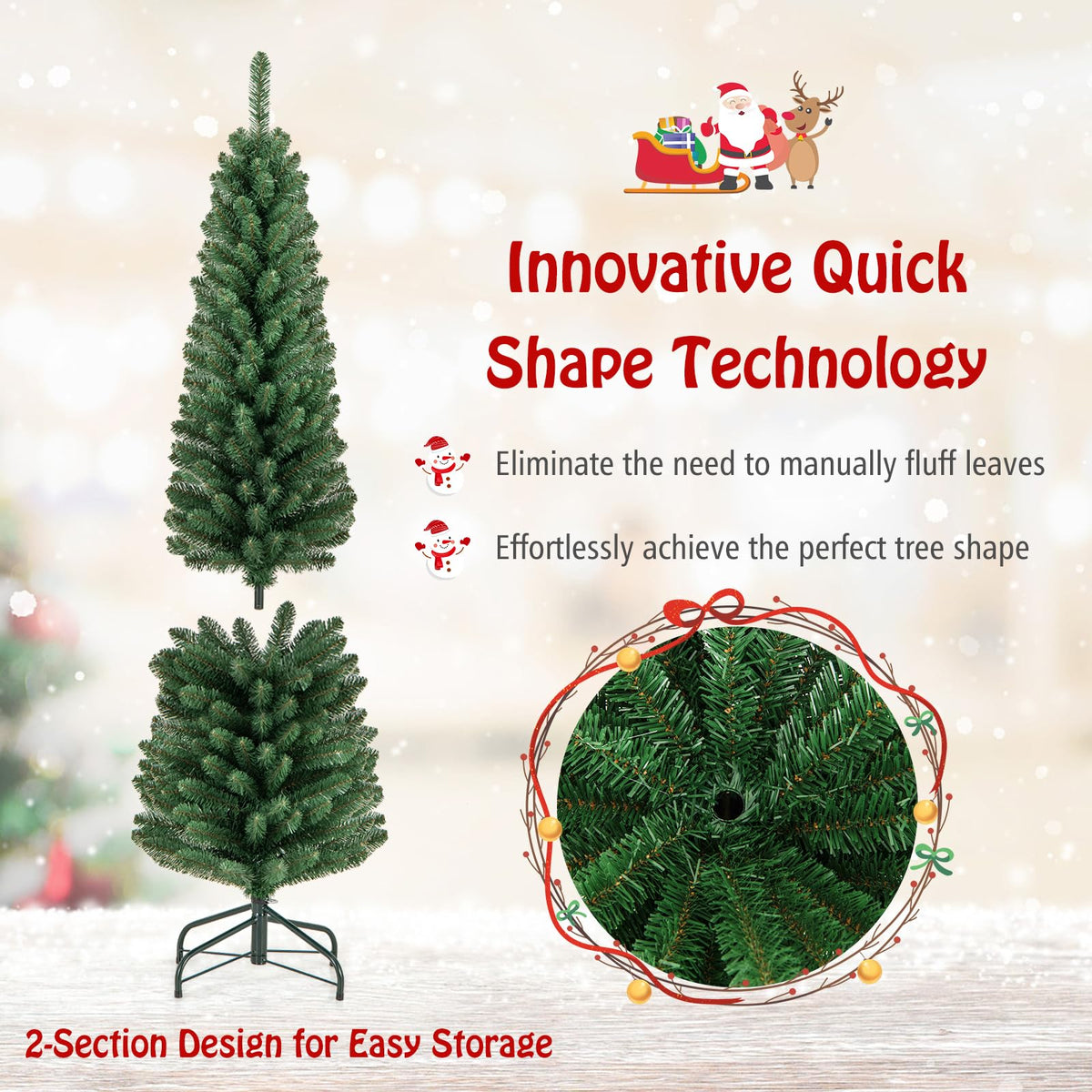 Lucktree 5ft / 6ft / 7ft / 8ft Artificial Skinny Xmas Tree with Quick Shape Technology
