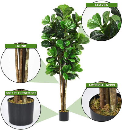 Fake Fiddle Leaf Fig Tree Artificial Greenery Plants in Pots Decorative Trees (5ft)