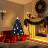 Artificial Pre-Lit Christmas Tree Fiber Optic Tree with Metal Stand, Xmas Tree for Holiday Decor - LucktreeUS