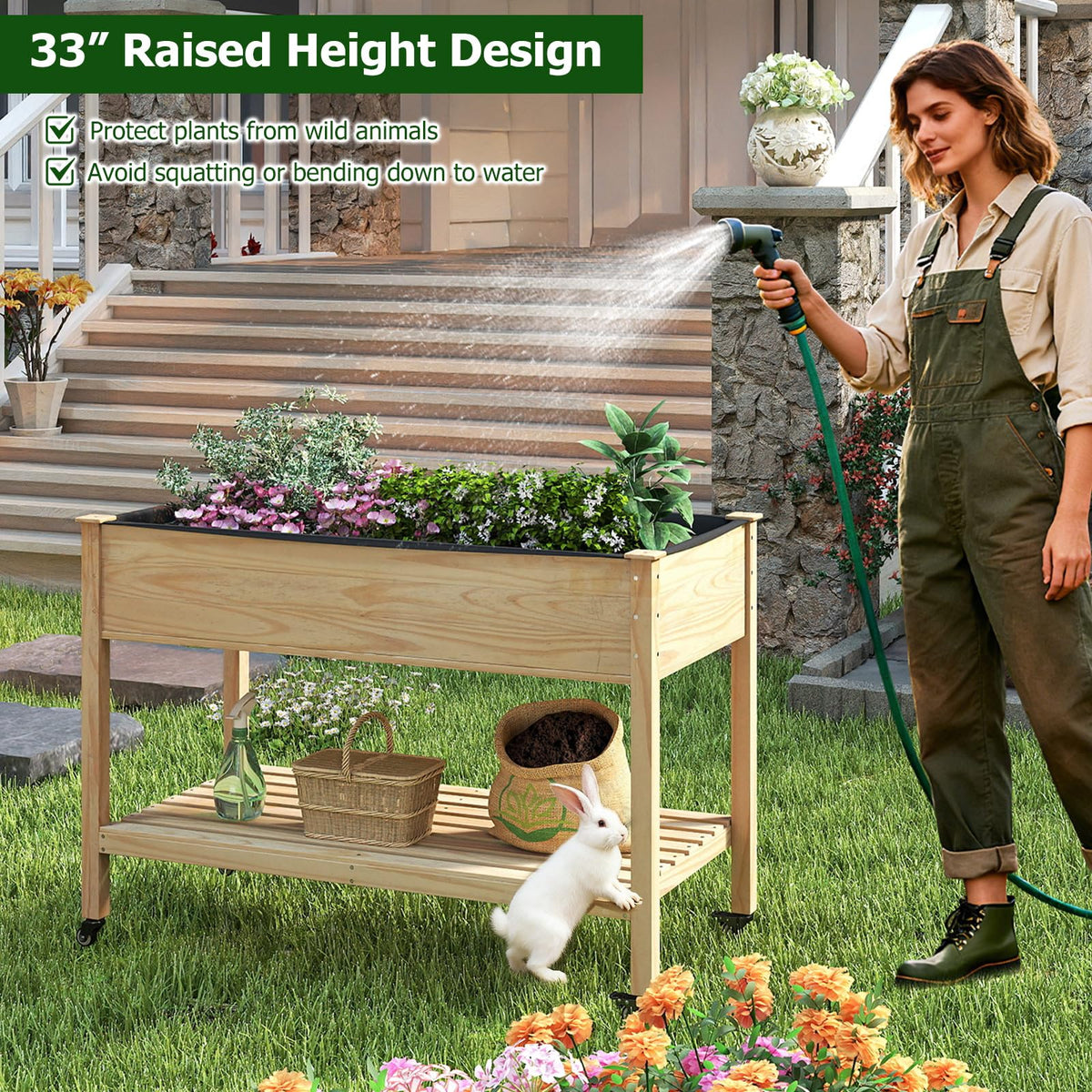 Lucktree 47”x23”x33” Wood Planter Box