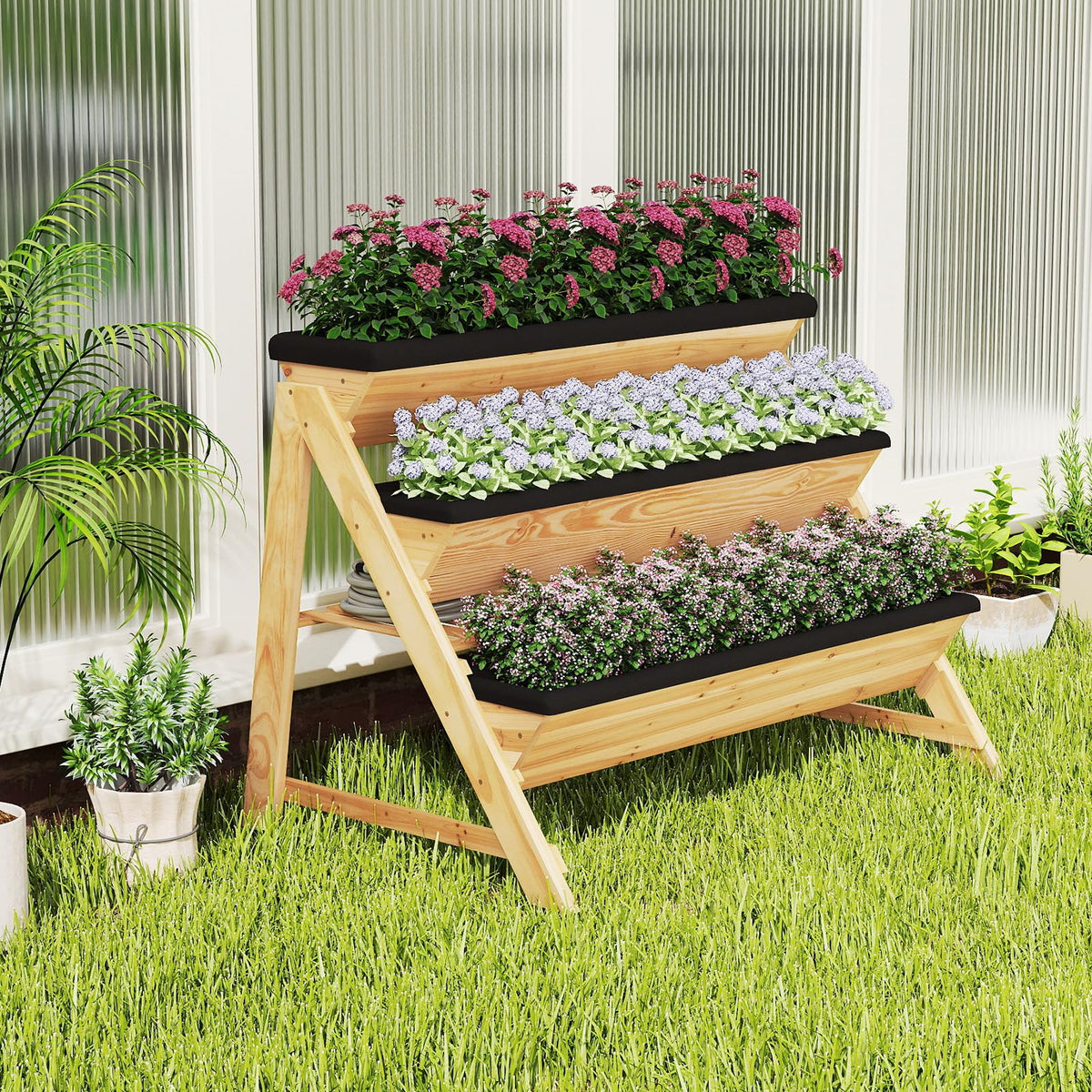 Lucktree 3-Tier Vertical Raised Garden Bed Wood Elevated Planter Box with Legs