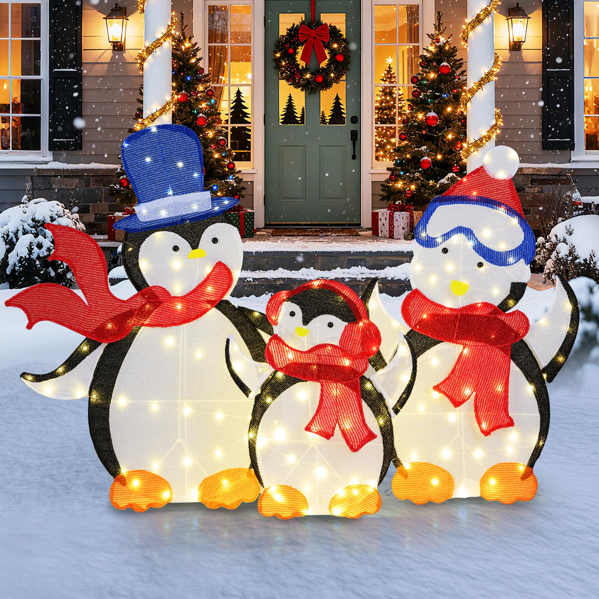 Lucktree 3-Piece Christmas Lighted Penguin Family Set Decoration