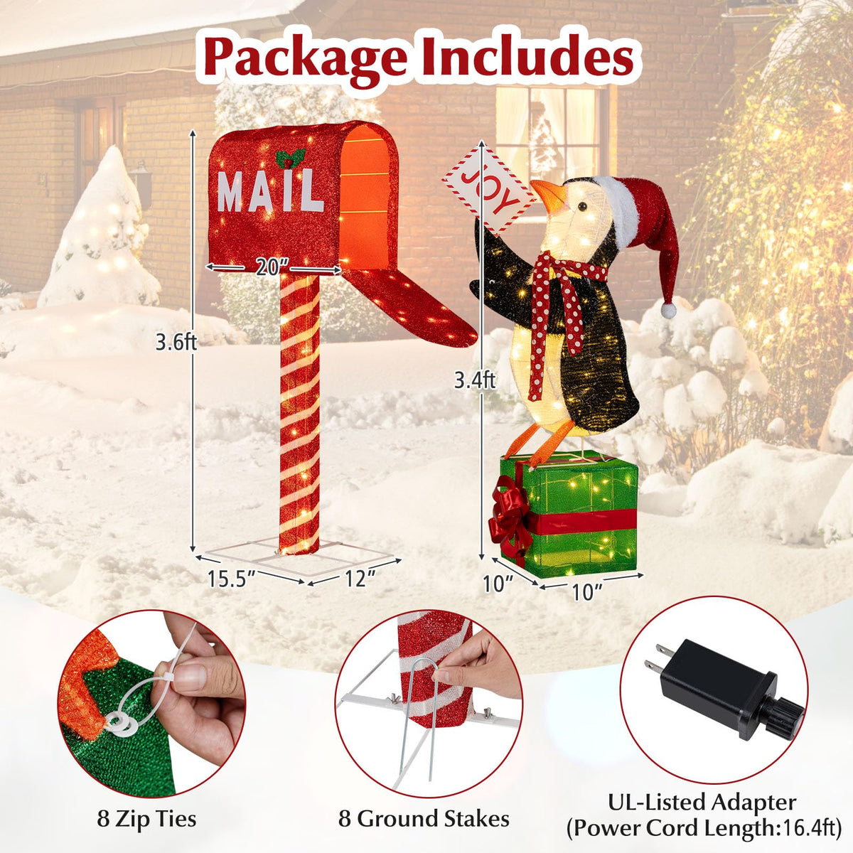Lucktree Christmas Lighted Mailbox & Penguin