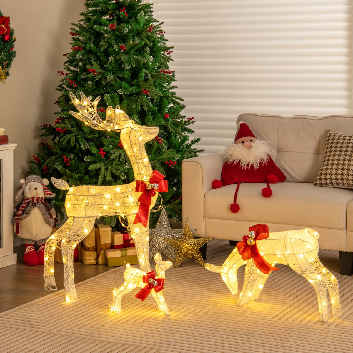 Lucktree 3 Pieces Lighted Christmas Reindeer Family Set