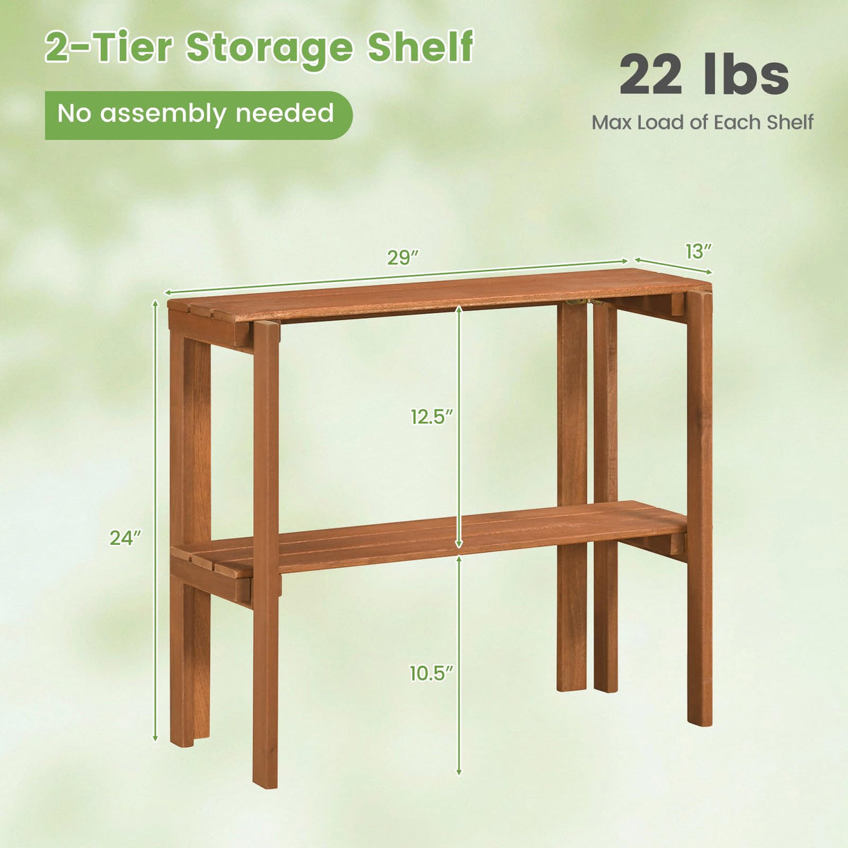 Lucktree 2-Tier Solid Wood Foldable Plant Shelf