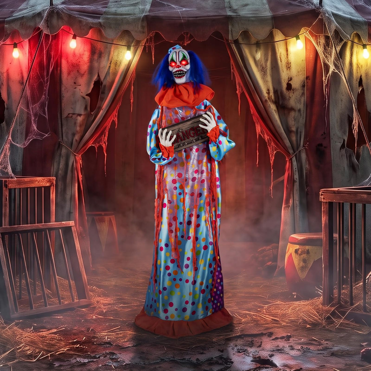 Lucktree 5.6 FT Halloween Animated Clown with Snap-up Head & Glowing Eyes