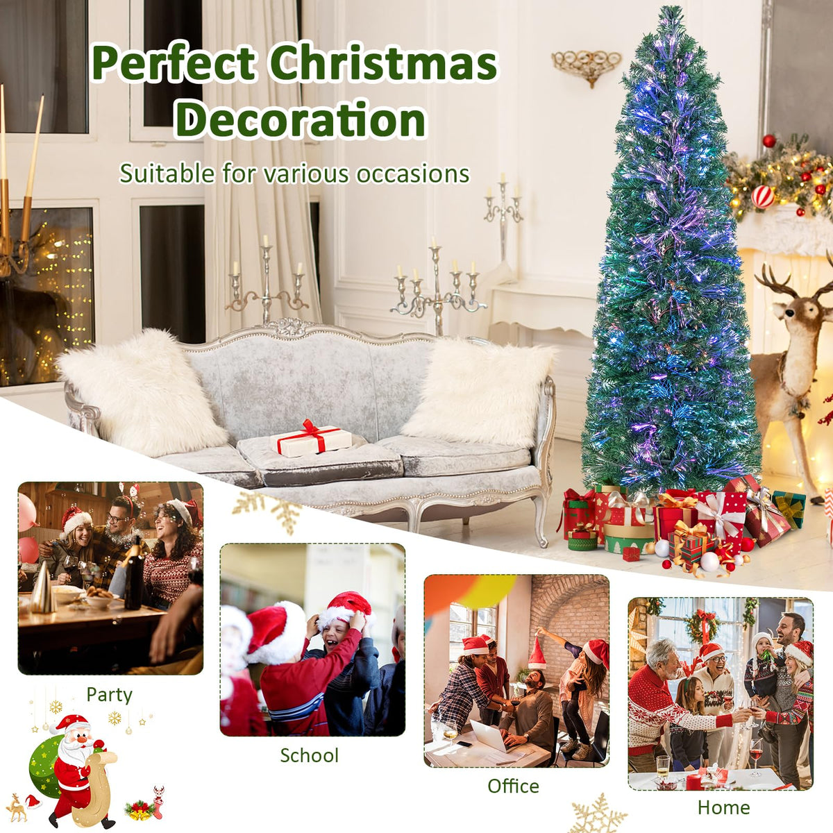 Lucktree 5ft Fiber Optic Pencil Christmas Tree Xmas Full Tree for Home Office Holiday Decor