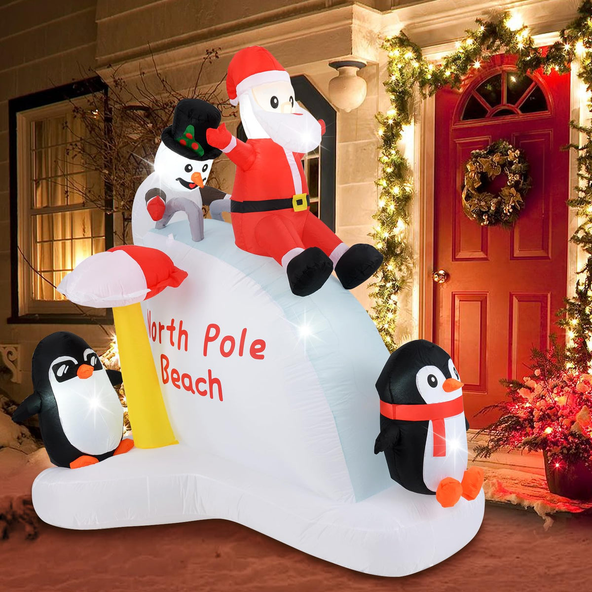 Lucktree 6.4 FT Christmas Inflatable Penguins, Santa & Snowman on Slide