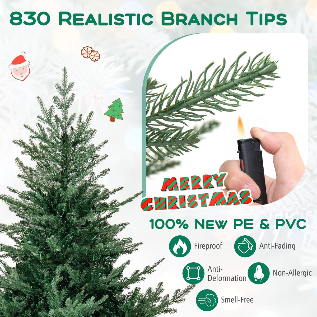 Lucktree 6FT / 7FT Pre-Lit Artificial Christmas Tree with PVC & PE Mixed Branch Tips
