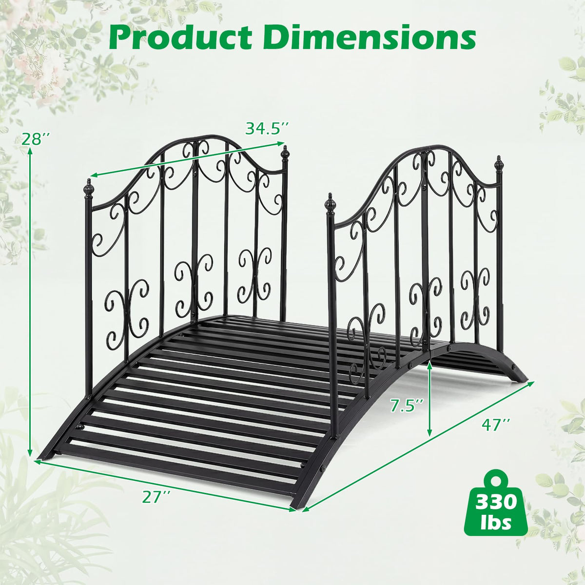 Lucktree 4 FT Metal Garden Bridge with Powder-Coated Finish & Scrollwork Rails