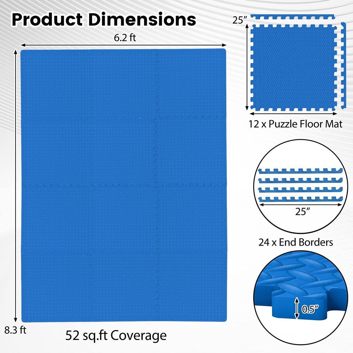 Lucktree 12/24/36/48 Tiles Exercise Flooring Mats with Border
