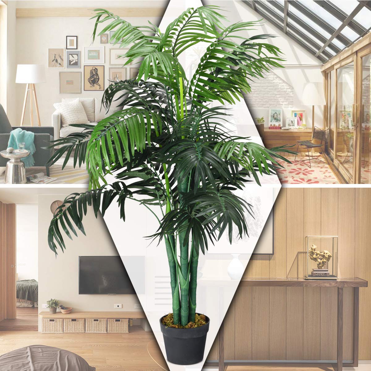 Lucktree 3.5 Feet Tall Potted Artificial Palm Tree for Indoor Outdoor